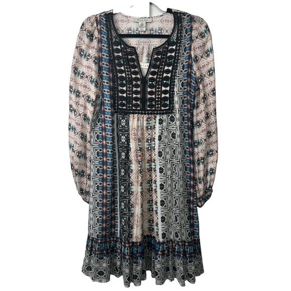 Hiche Anthropologie Womens S Ivory Casual Dress LS Lined Embroidered Boho A37 - Picture 1 of 7